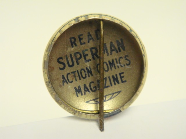 1940s ACTION COMICS SUPERMAN PINBACK BUTTON PIN Read Superman Action Comics