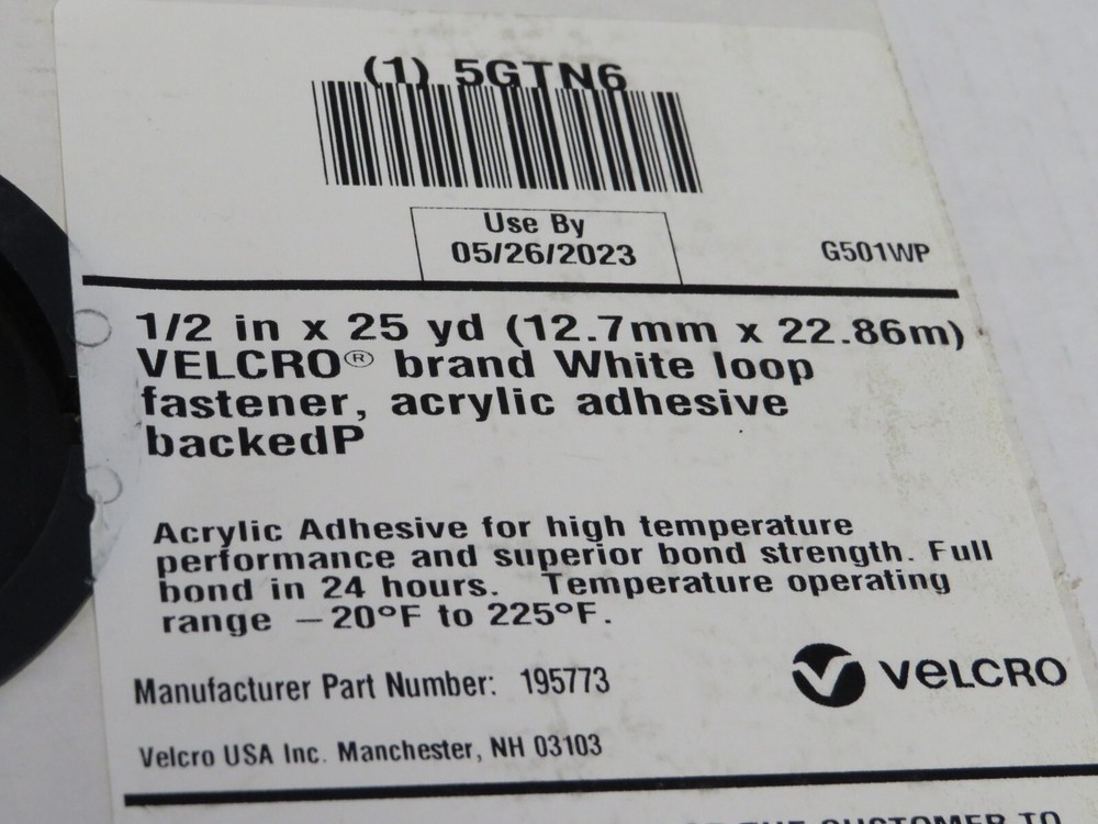 VELCRO (195773) HOOK-AND-LOOP FASTENER:ROLL,WHITE,LOOP, 1/2"WIDTH X 75 FT LENGTH