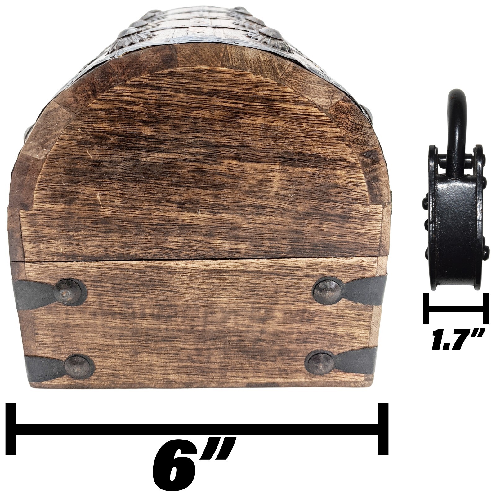 Pirate's Treasure Chest Wooden Nautical Jewelry Box with Functional Lock and Key