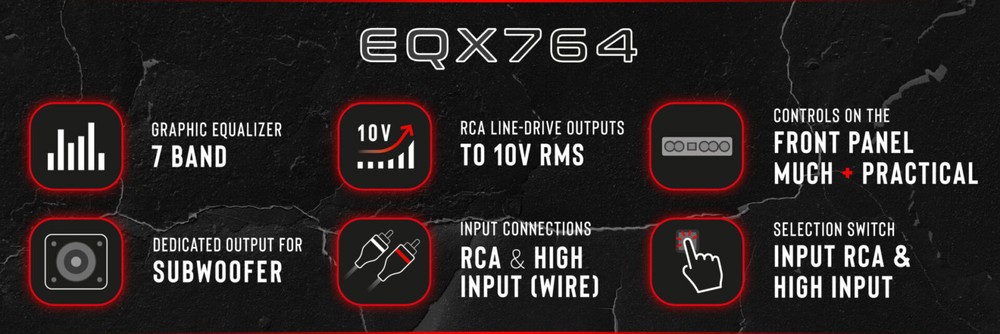 Stetsom EQX764 7-equalization bands, 4 input channels and 6 output channels