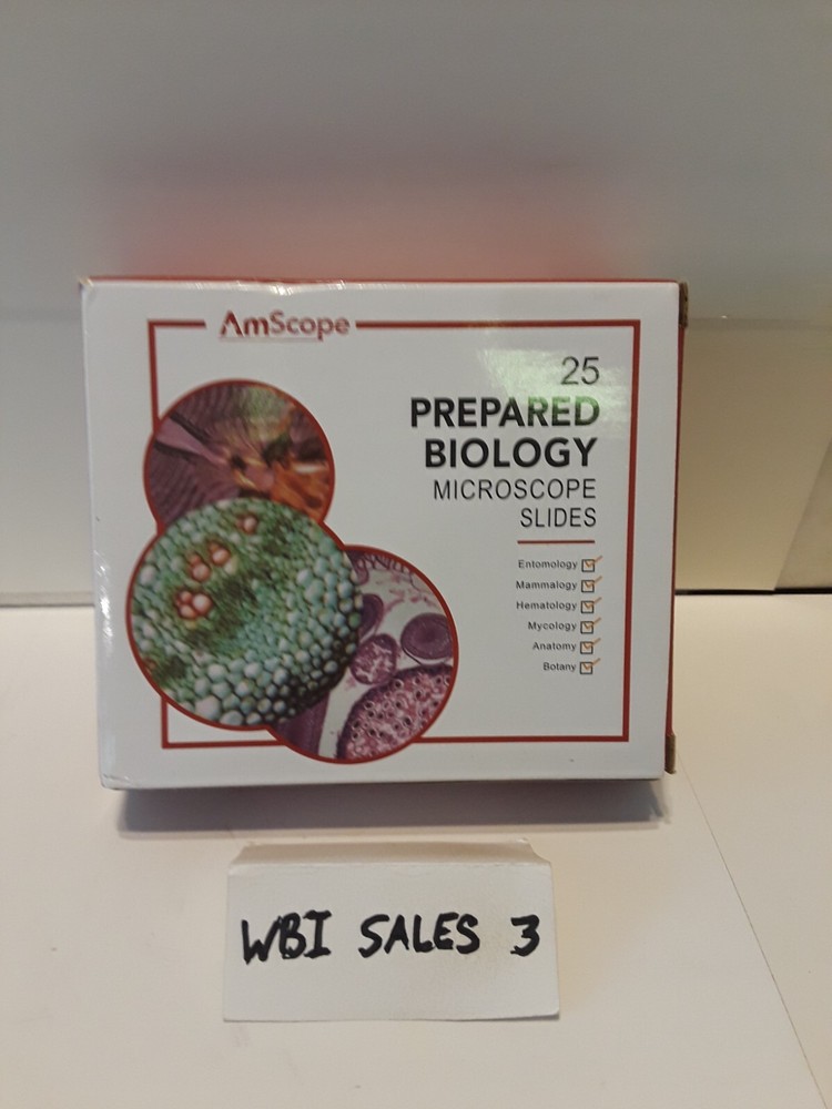 NEW AmScope 25 Prepared Microscope Slide Set for Basic Biological Science