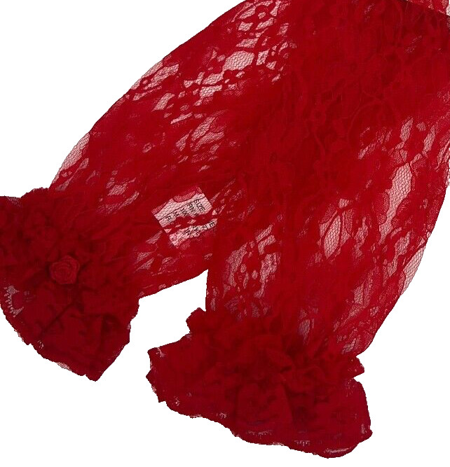 Long Red Lace Gloves Ruffles without Fingers