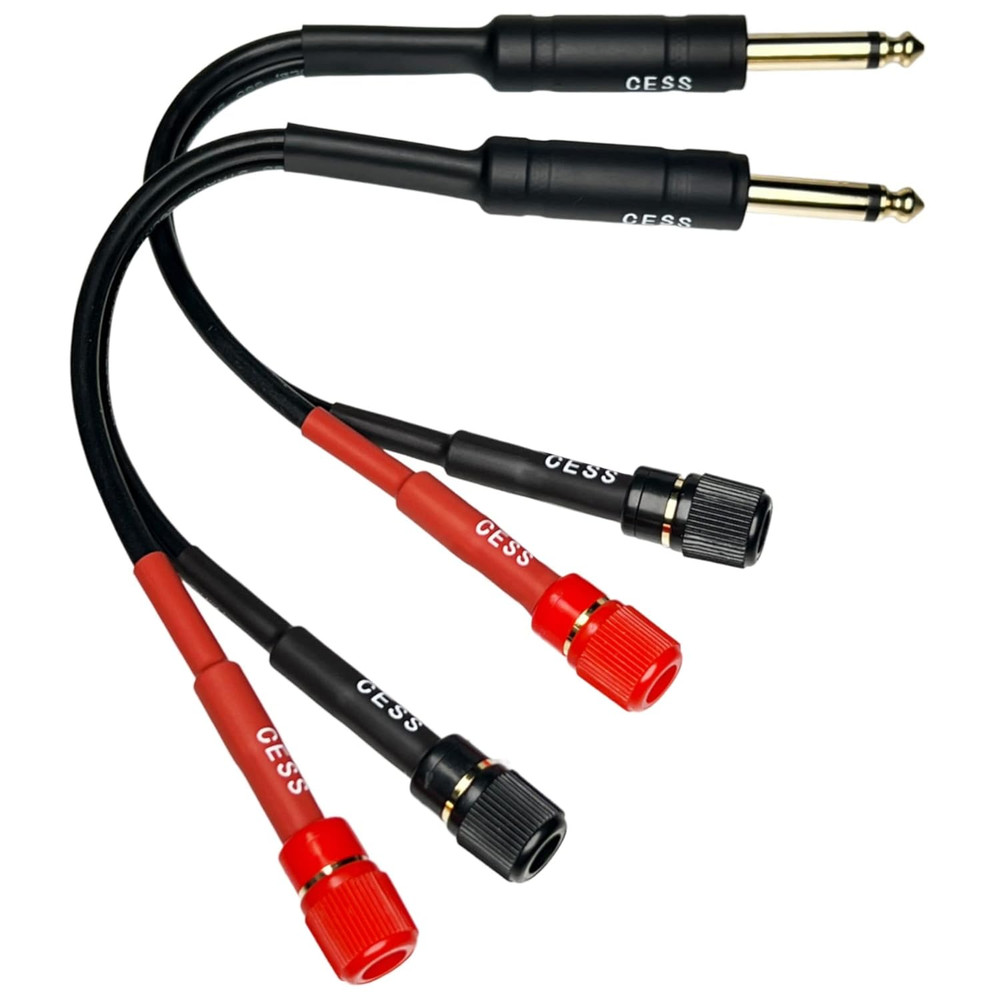 1/4” TS Plug to Banana Jack Adapter – Solderless Binding Post Cable 2-Pack