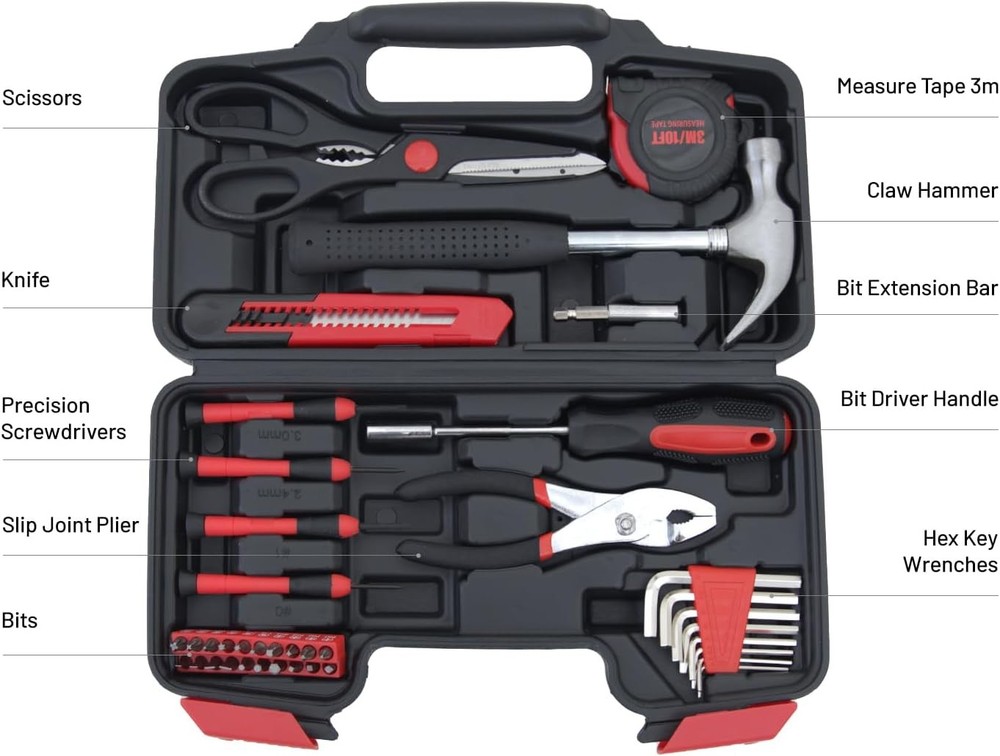 Household tools kit with storage toolbox