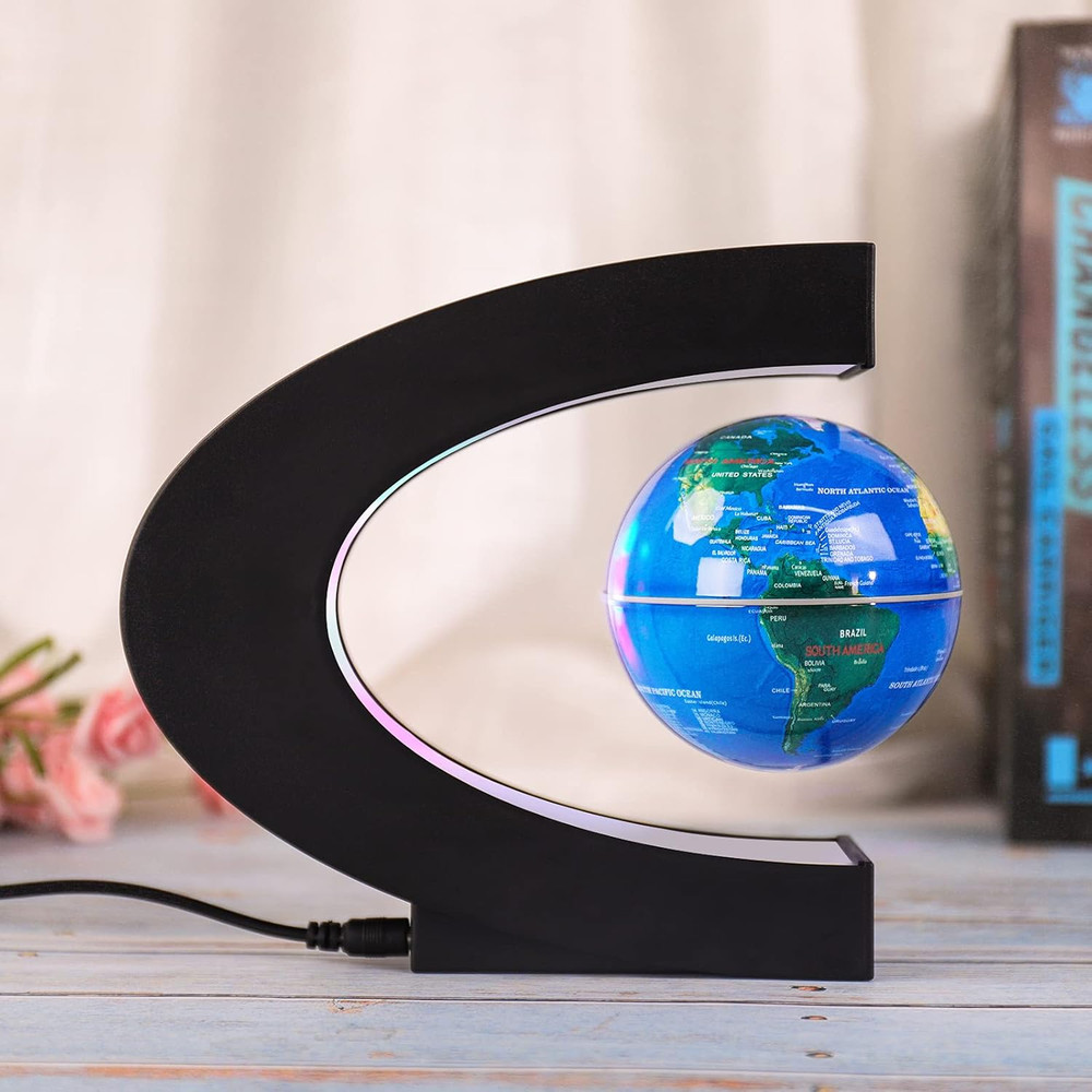 Floating Globe with Colored LED Lights C Shape Anti Gravity Magnetic Levitation