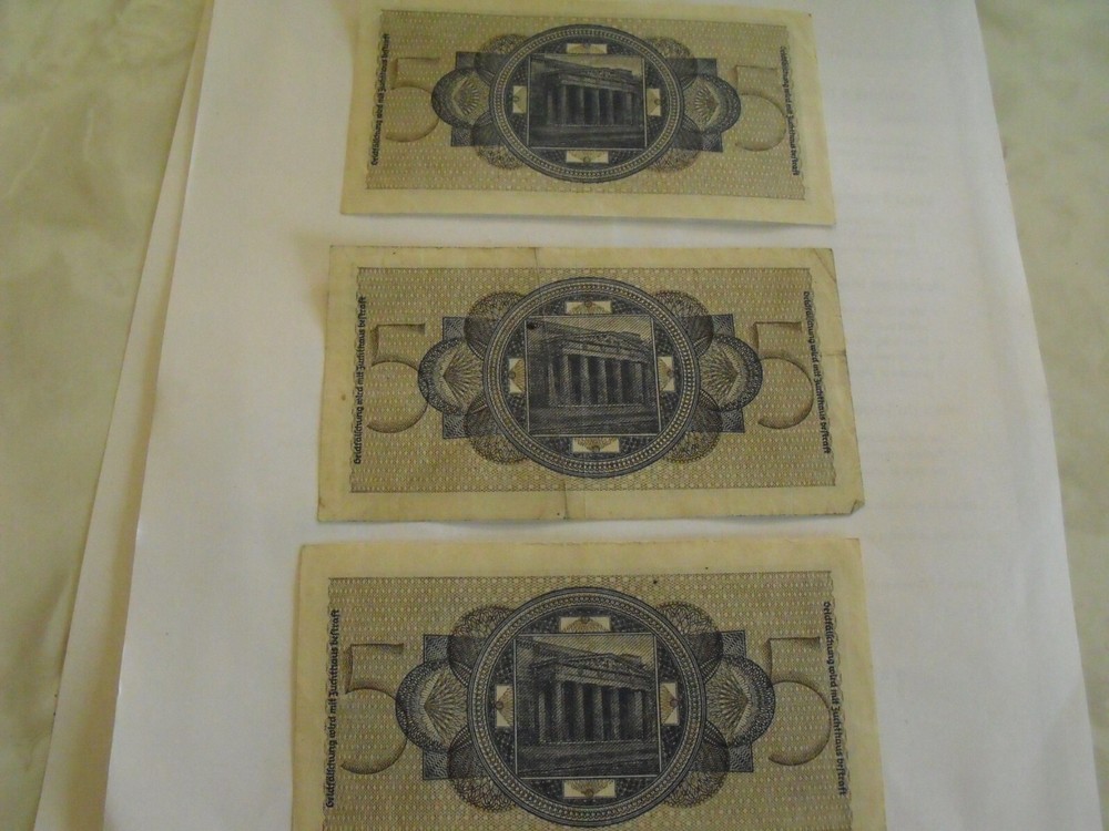 (6) German 5 Reichsmarks currency