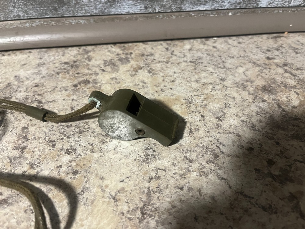 Vintage WW2 Era U.S. Navy OD Plastic Whistle with Green Lanyard Works!