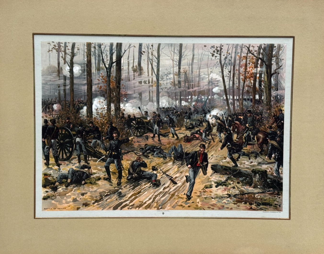 BATTLE OF SHILOH PITTSBURG ORIGINAL CIVIL WAR LITHOGRAPH L. PRANG 1888 BOSTON