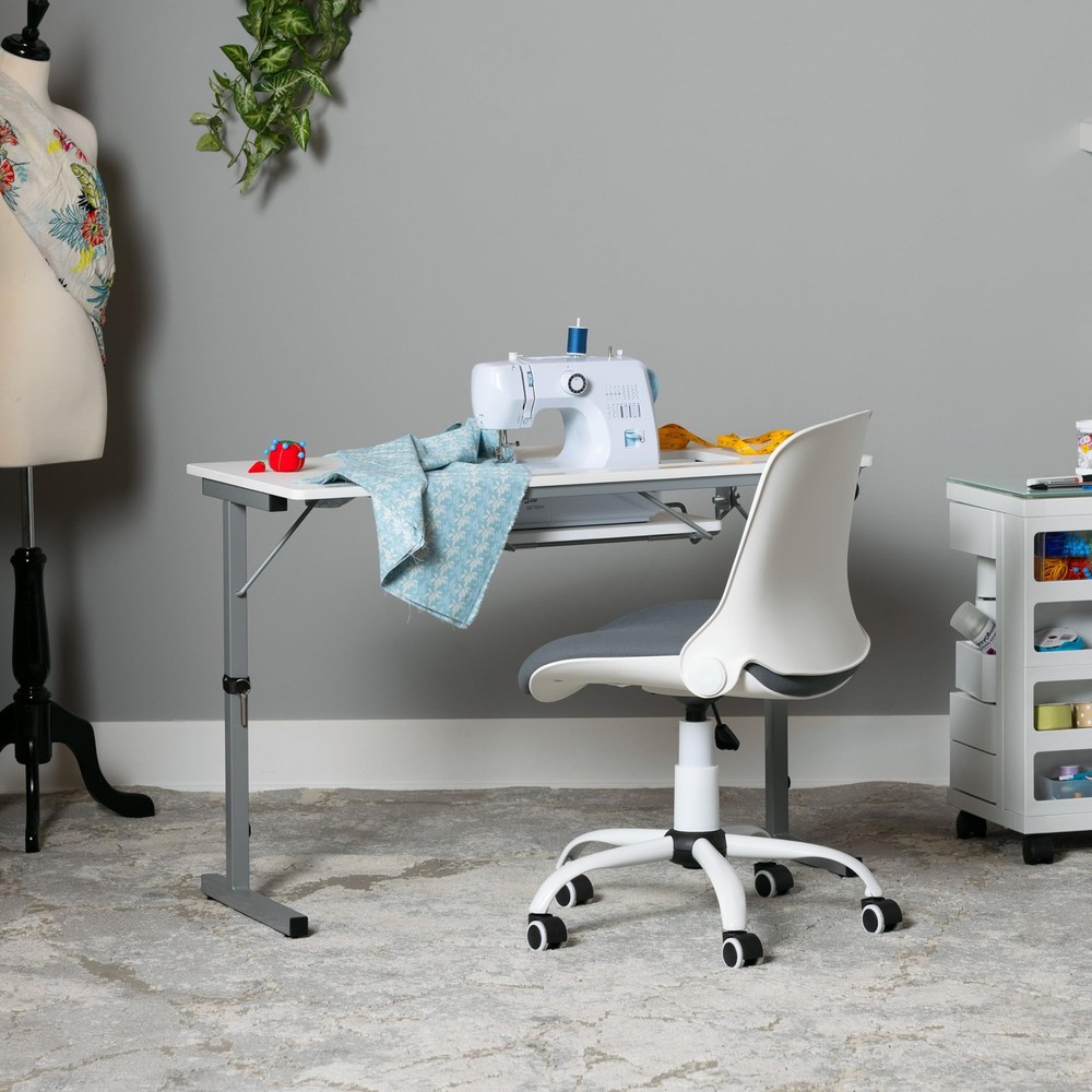Folding Sewing Table with Adjustable Shelf and Wheels for Easy Mobility