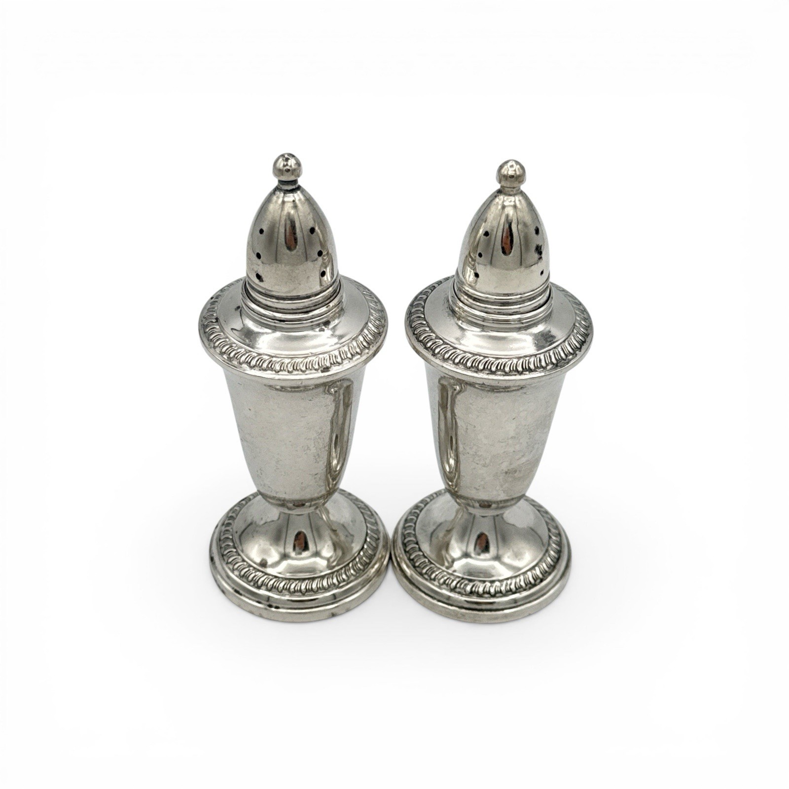 1950-60's CROWN Sterling Weighted Salt & Pepper Shakers Regal Shape Twist Top