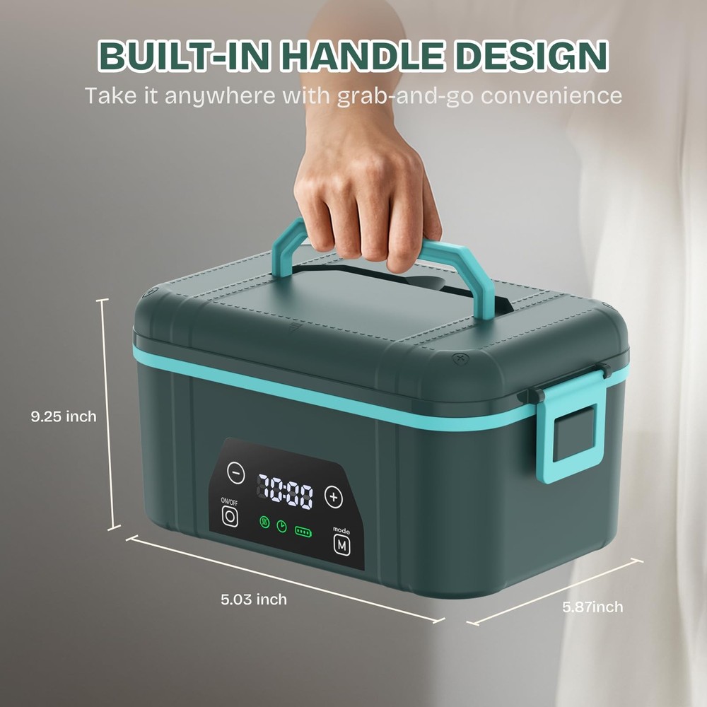 Cordless Heated Lunch Box, Smart Timer Automatic Heating Food Warmer for Adul...