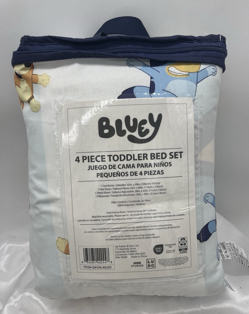 Bluey & Bingo 4-Piece Super Soft Toddler Bed Set - Microfiber Comforter & Sheets