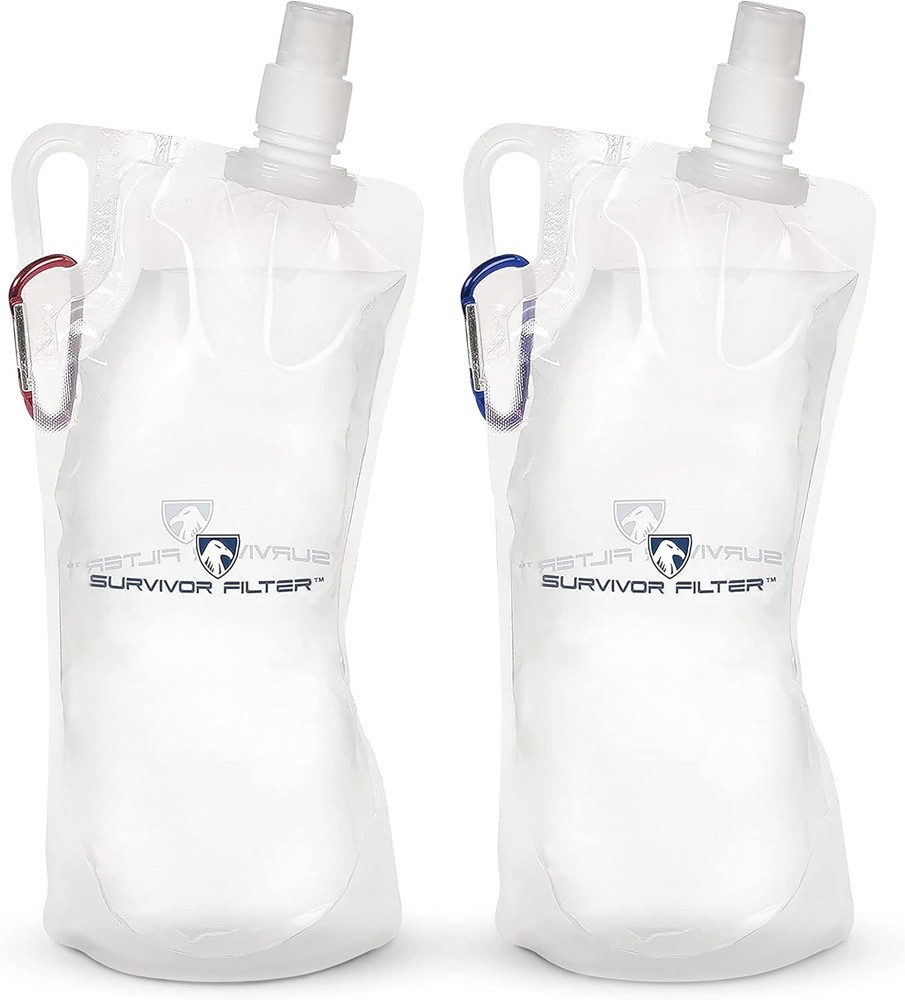 Botellas de agua plegables Survivor Filter, cantimploras 32oz, 2Pcs 2 l en total
