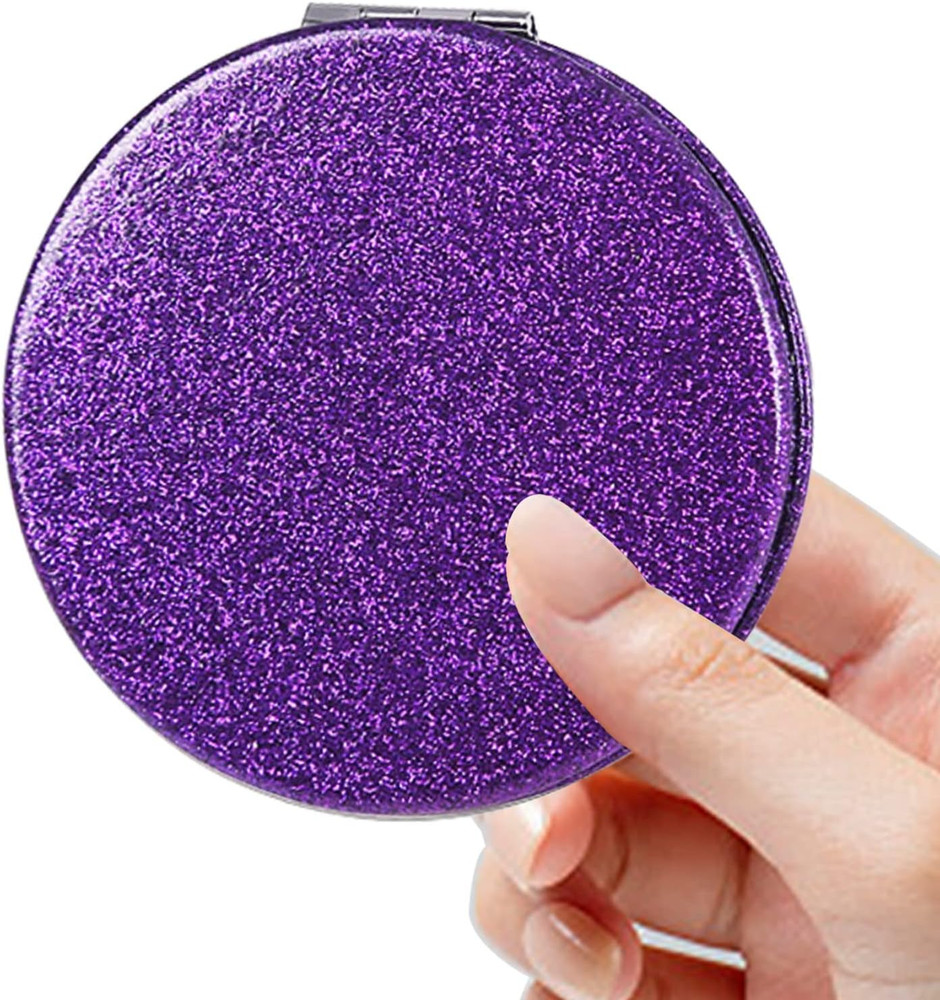 Pocket Mirror, Compact Mirror, Small Mirror for Purse with Glitter, Purple