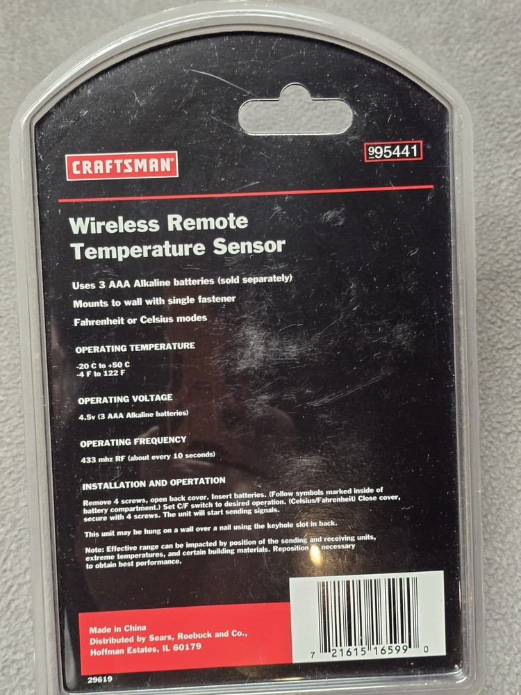 Craftsman 95441 Tool Chest Wireless Remote Temperature Sensor Yellowing Plastic