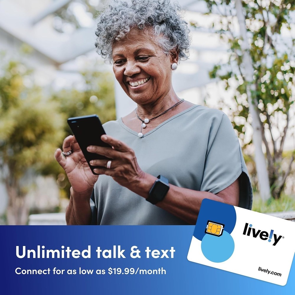 Lively e-SIM Kit: Unlimited Talk, Text & 1GB Data - Senior-Friendly Support
