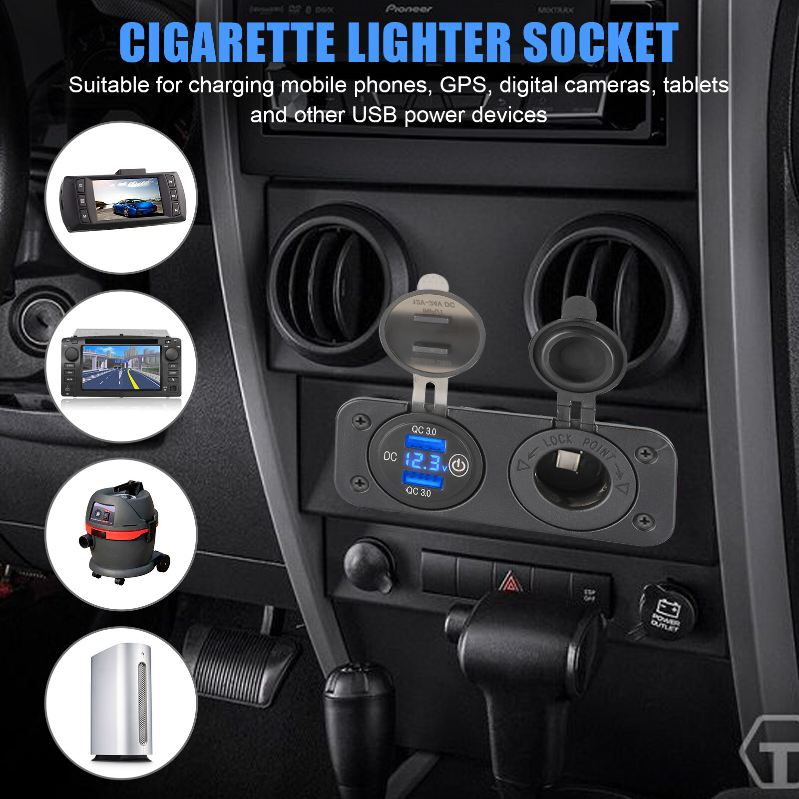 12V QC3.0 Dual USB Charger Car Cigarette Lighter Socket Plug Panel For Car Truck