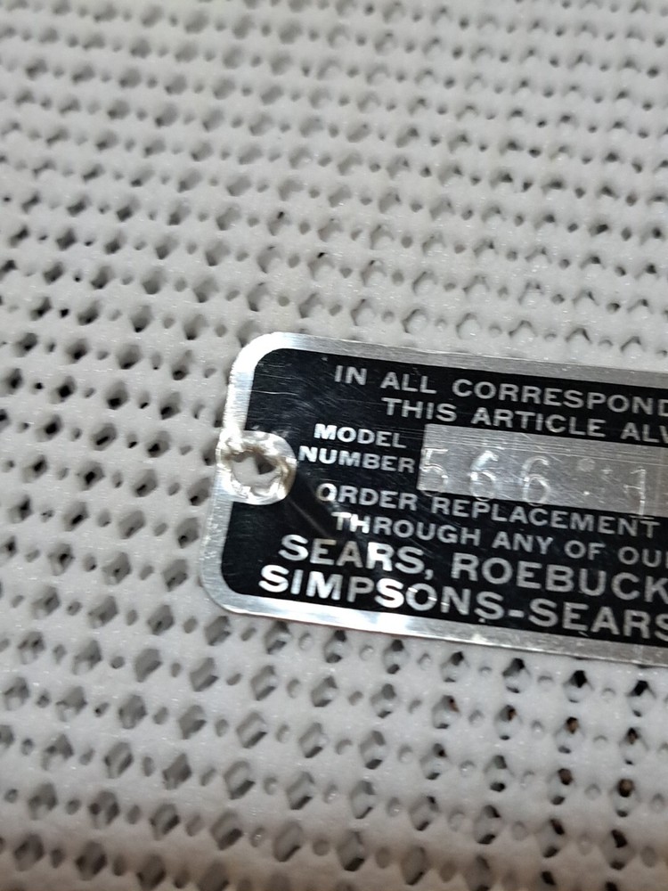 Sewing Machine Cabinet Sears Roebuck #566 107 Identification Tag