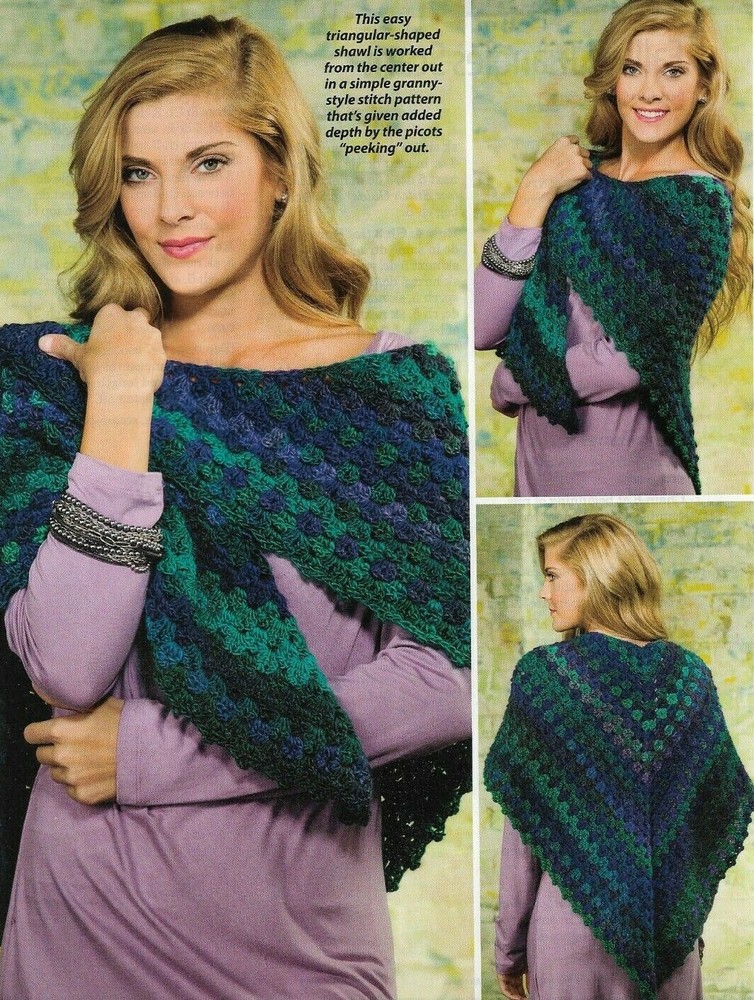 PICOT BOO SHAWL TRIANGULAR WRAP WOMEN'S CROCHET PATTERN INSTRUCTIONS