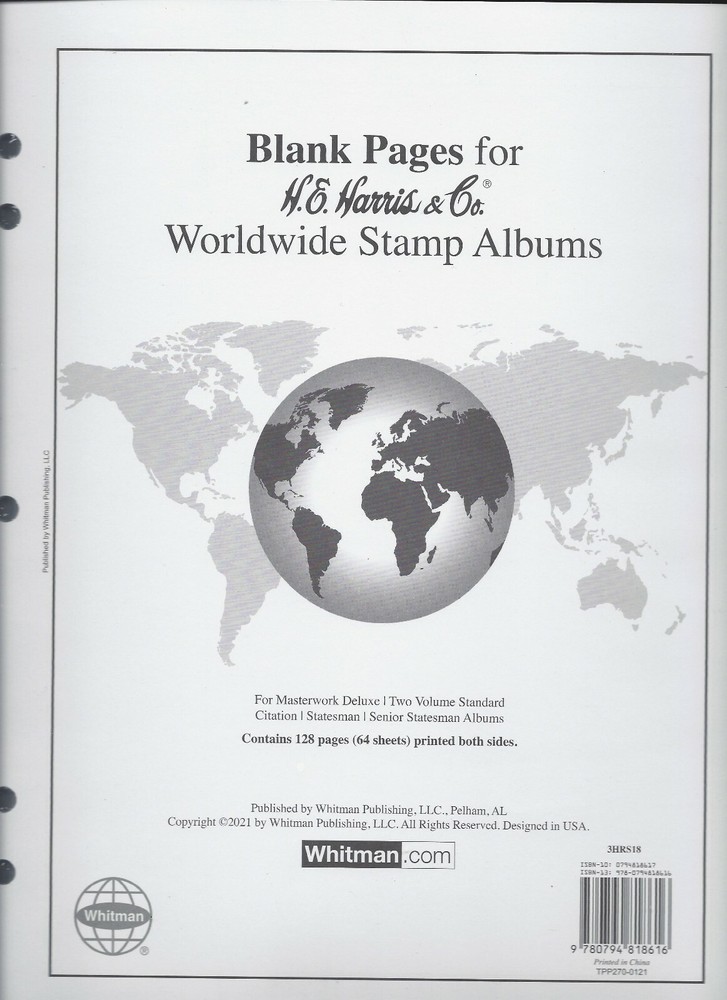 Pkg. of 64 H.E. Harris Two-Sided Blank Pages For Worldwide 3HRS18