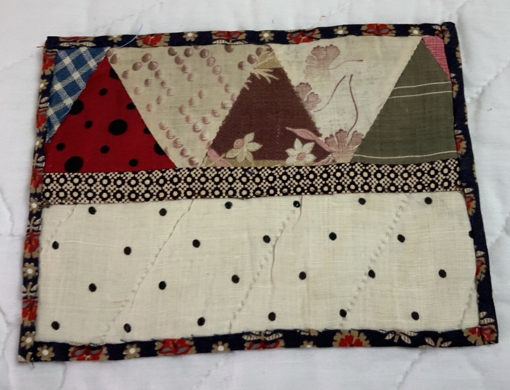 Vintage Patchwork Quilt Table Topper, Rectangle, Triangles, Polka Dots