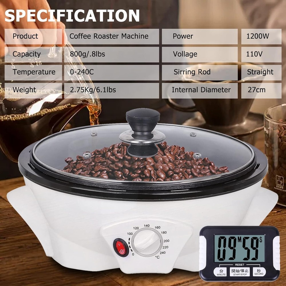 Versatile Home Coffee Bean Roaster with Automatic Mixing Rod - Precise Roasting