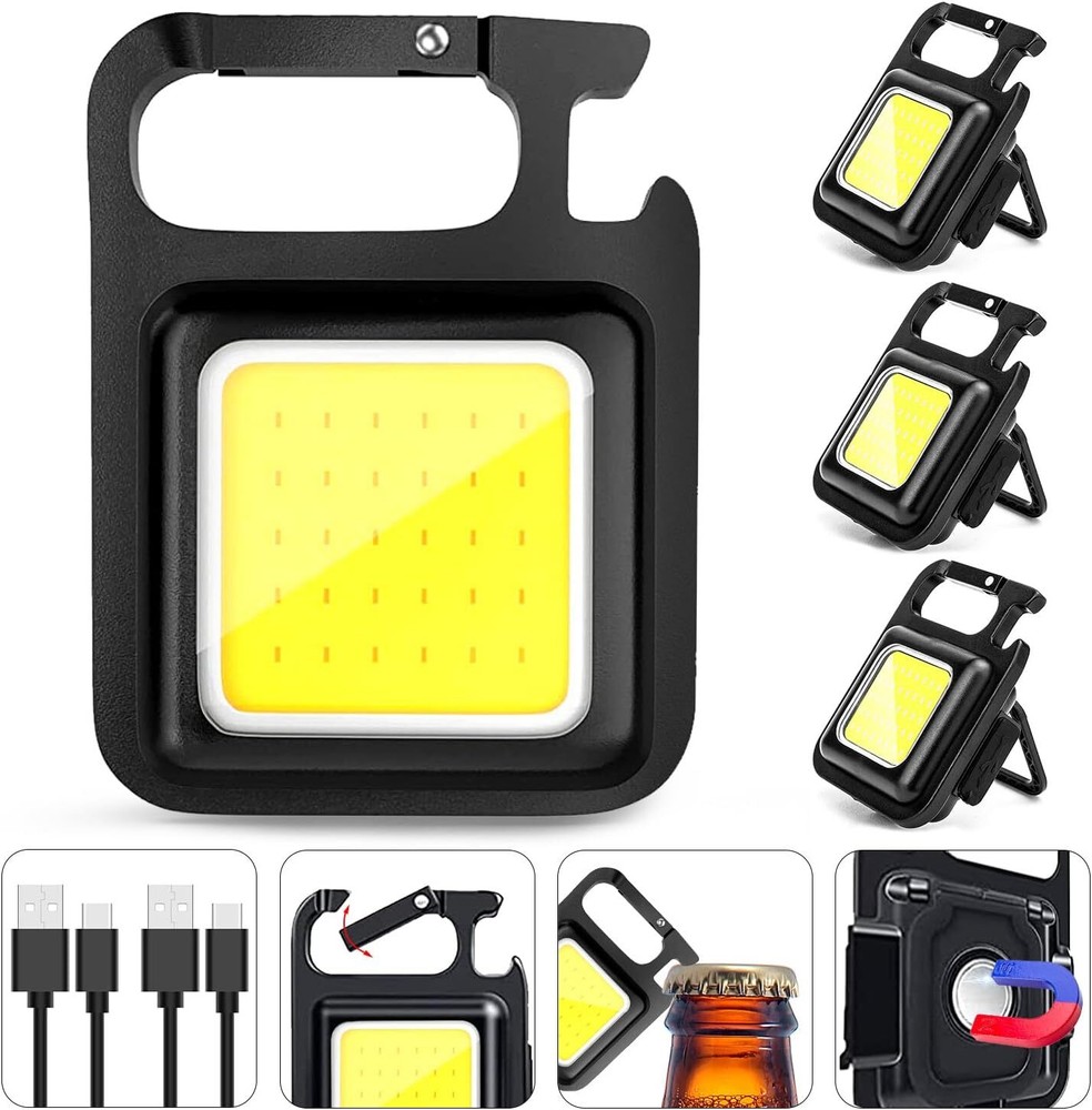 2~ 4PCS COB Keychain Work Light Keychain Emergency Flashlights 4 Modes 1600Lumen
