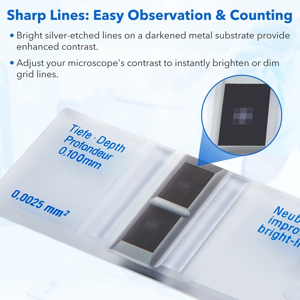 Improved Neubauer Hemocytometer Cell Counting Chamber +Bright Line Hemocytometer