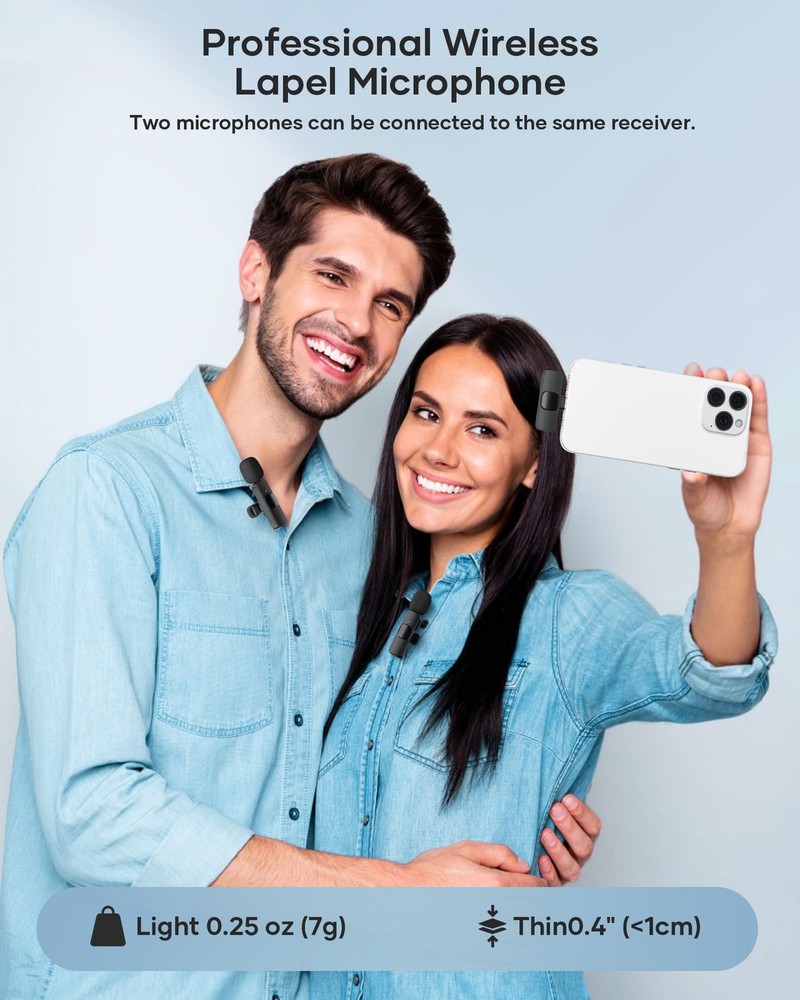 2 Pack Wireless Lavalier Microphone for iPhone iPad and Android Phone Lapel Mic