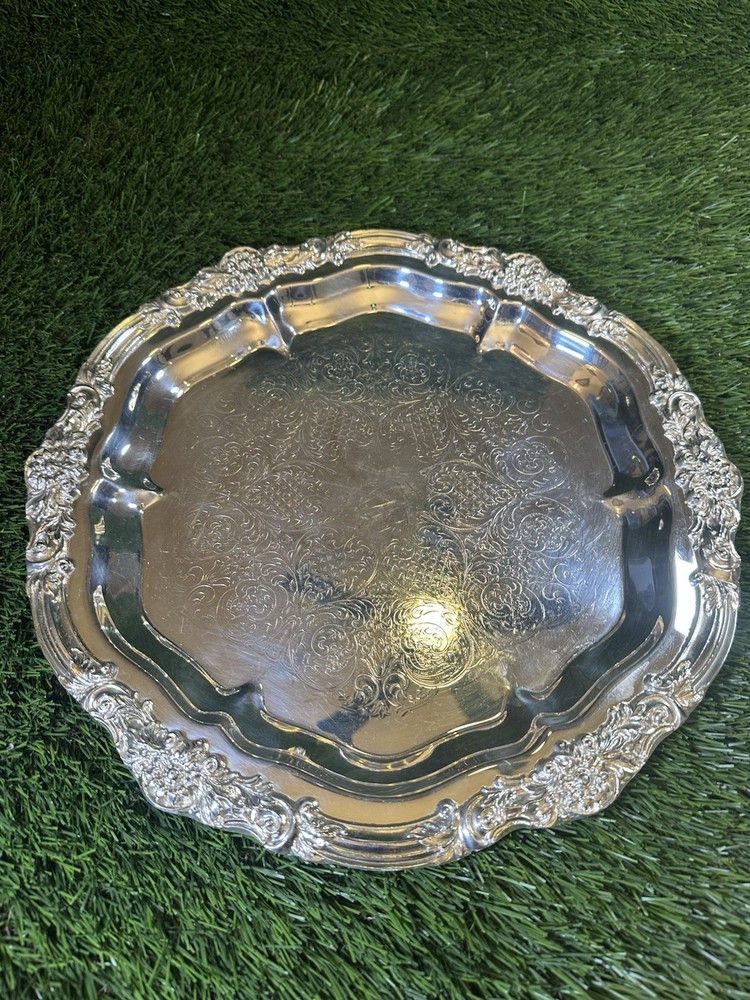 Vintage E.B. Rogers Silverplate 6734 Large Ornate Rococo Grape Serving Tray