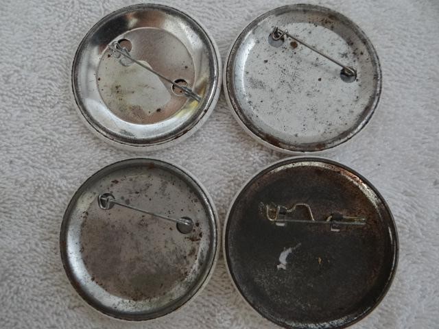 4 Old Style Celluloid Pinbacks 2.25 Inch Diameter Tray 2