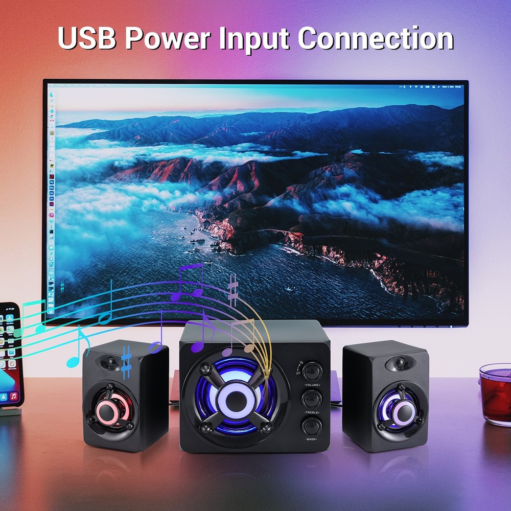 Wired Computer Speakers USB Powered Surround Sound System for Desktops & Laptops