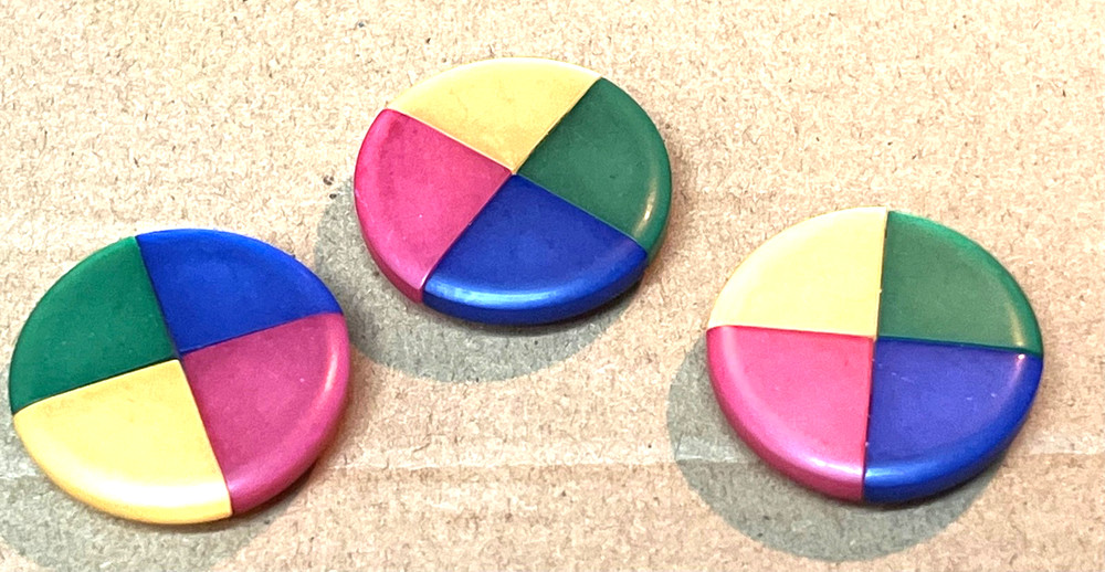 3 Colorful Plastic Buttons with 4 Triangle Sections 1 1/8” Sewing Crafts