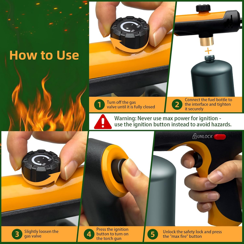 Powerful Propane Torch with One-Touch Max Fire, Adjustable Kitchen Torch with Sa