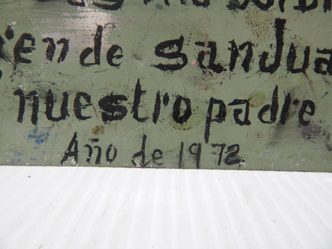 LARGE VINTAGE TIN MEXICAN RELIGIOUS EX VOTO RETABLO CATHOLIC CHRISTIAN FOLK ART