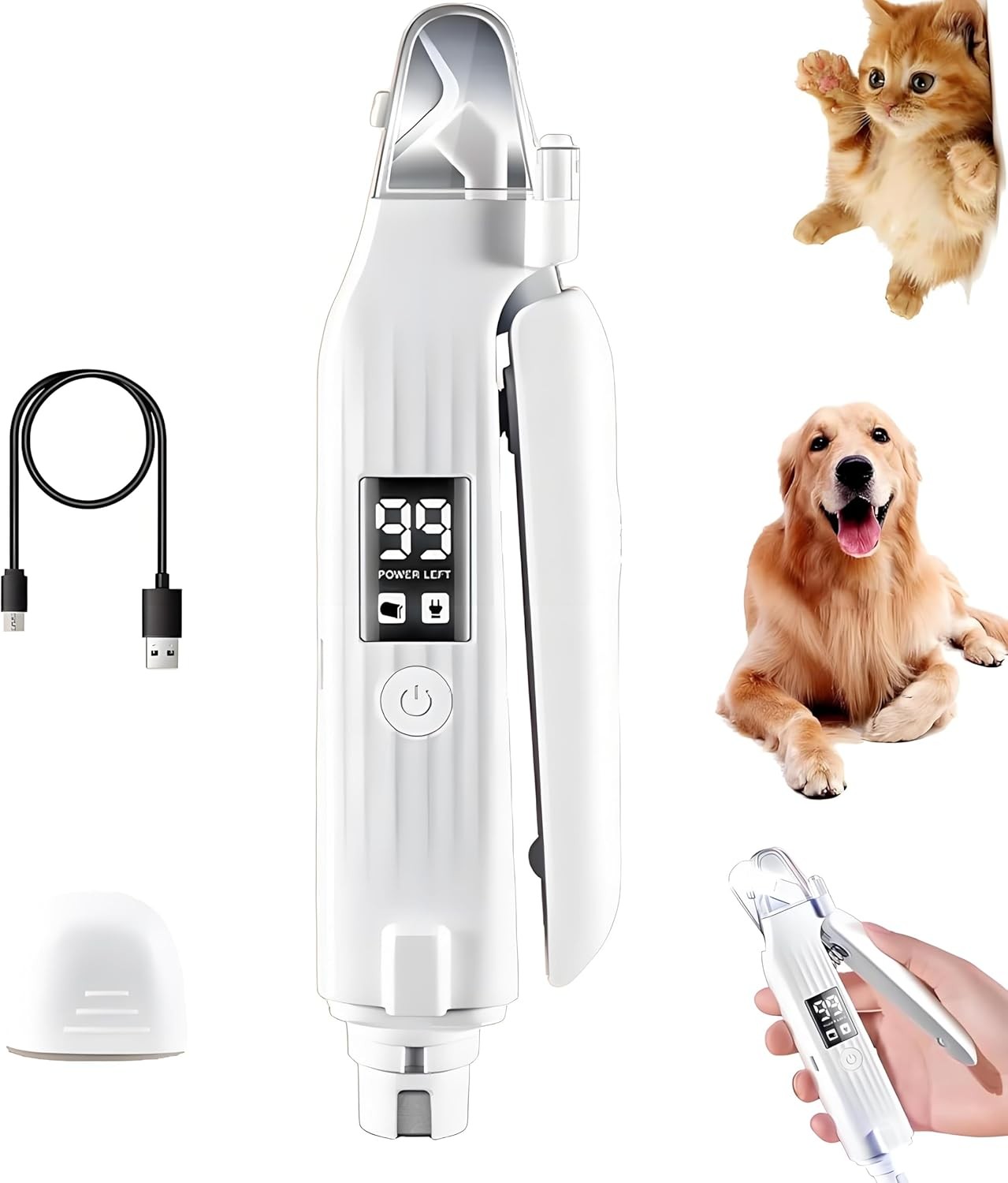 Electric Rechargeable Dog & Cat Nail Clipper Trimmer and Grinder with LED Light