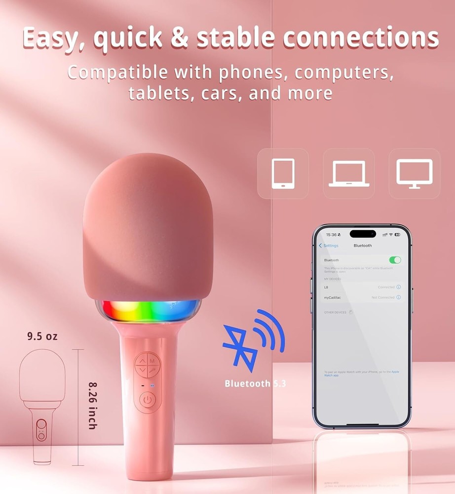 Wireless Bluetooth Karaoke Microphone, 2-in-1 Portable Handheld Karaoke Mic Spea