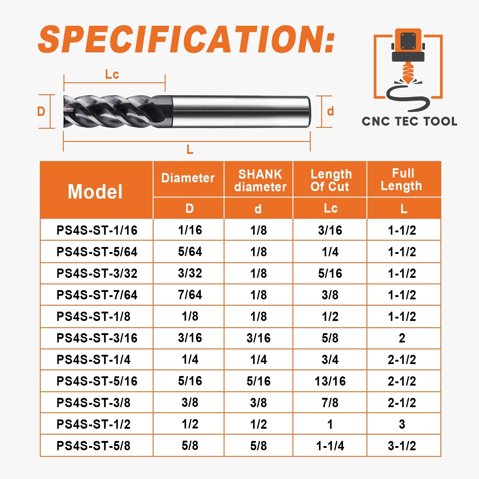 1 PCS 5/8" 4 Flutes Square 45° Helix Carbide End Mill Bits AlTiCrN Coated HRC 50