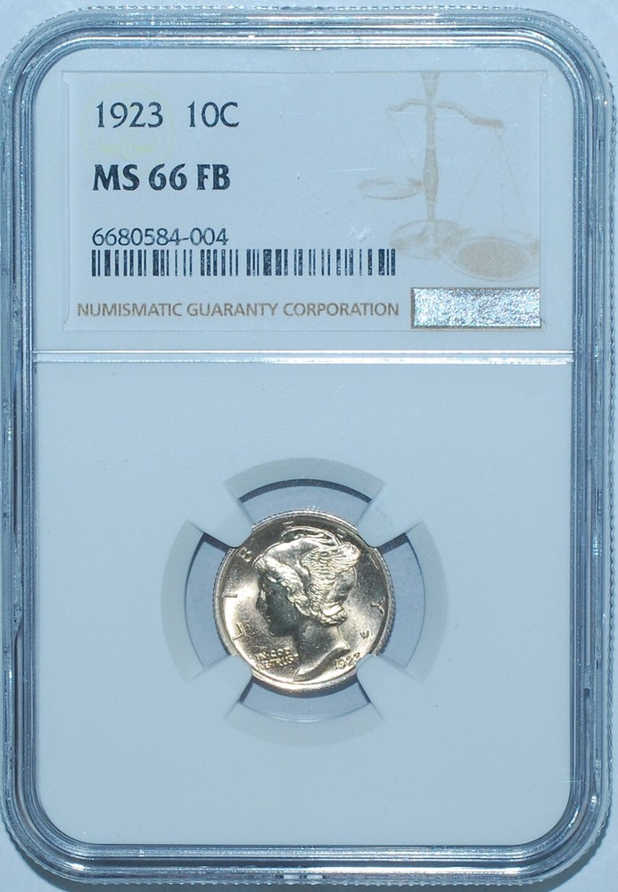 1923 NGC MS66FB Full Bands Mercury Dime