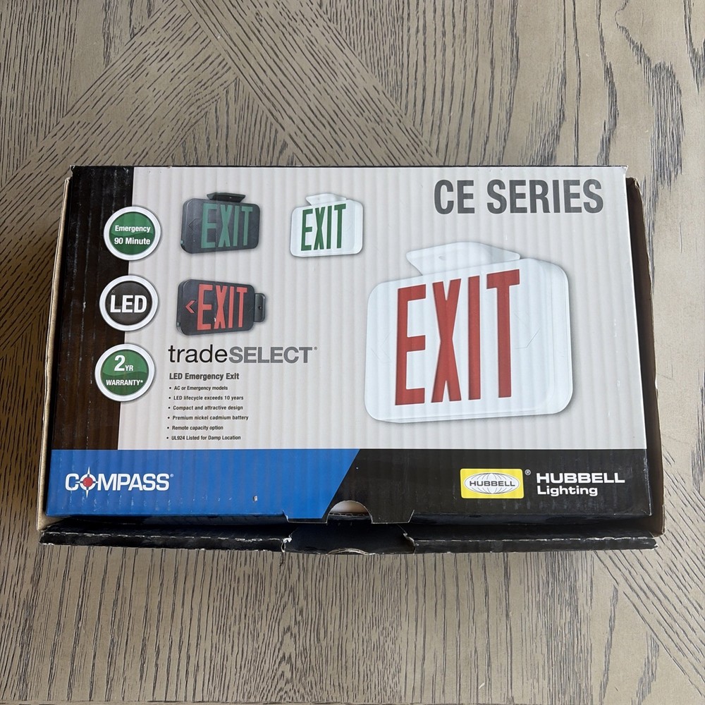 LED Emergency EXIT Sign White, Hubbell Lighting, Compass CE Series