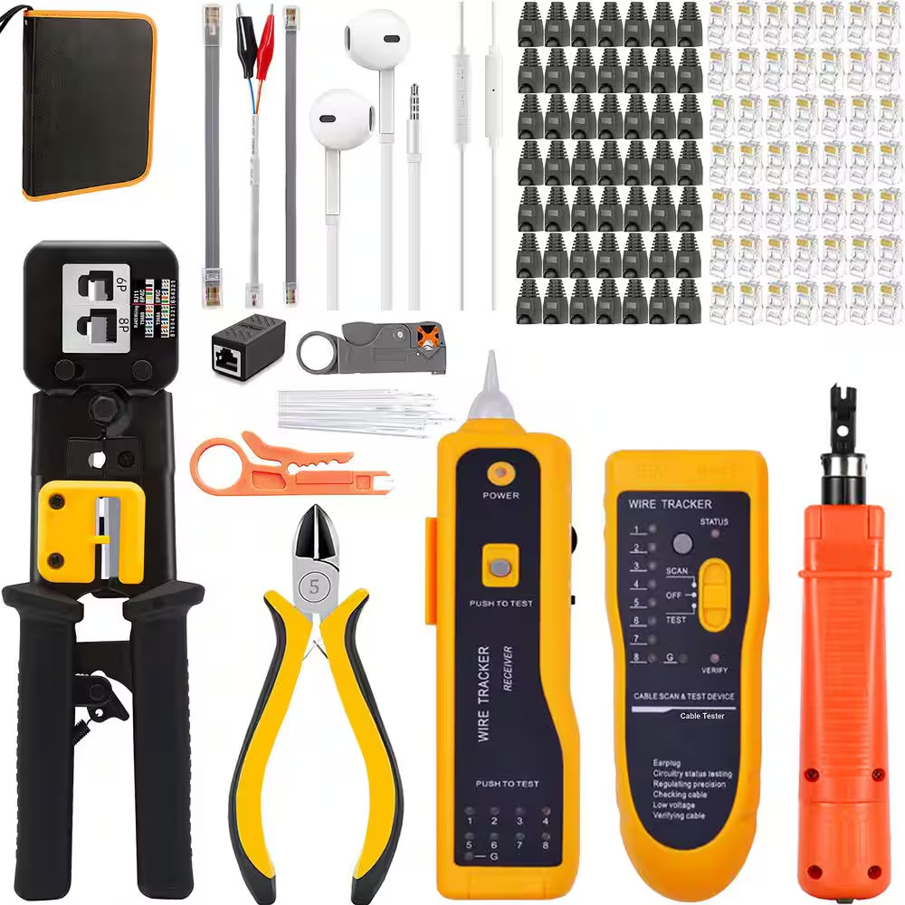 104-Piece Professional Network Repair Tool Kit Crimping Set with Tester Stripper