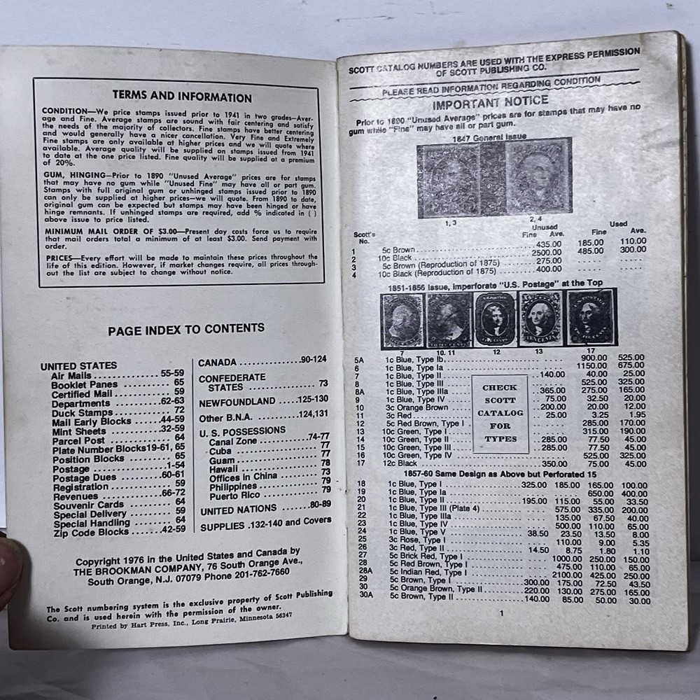 Vintage Mid 1976 Price List For Stamps Of The United States Collectors Book