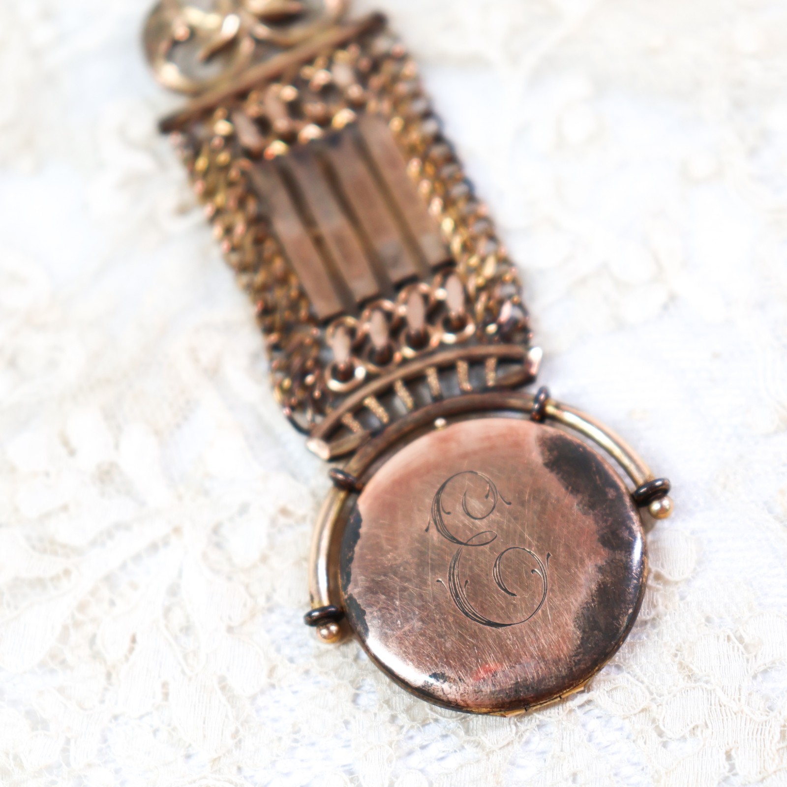 Antique Victorian Gold Filled Initial E Locket Watch Fob Pendant Charm Etched