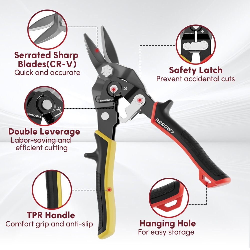 ARROW 3PCS 8" High Leverage Tin Snips Set Aviation Snips Left Straight Right Cut