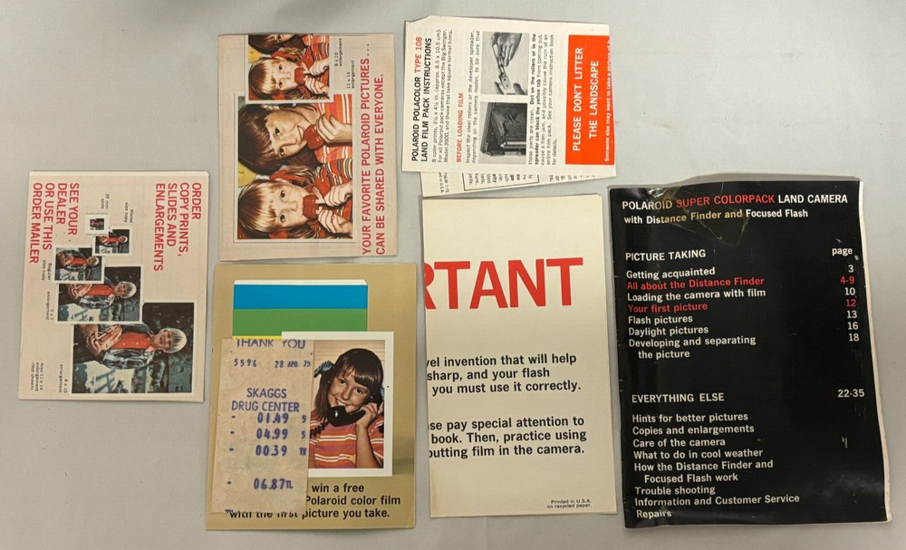 Polaroid Land Camera Super Colorpack - W/ Case, Documents, and Flashcubes
