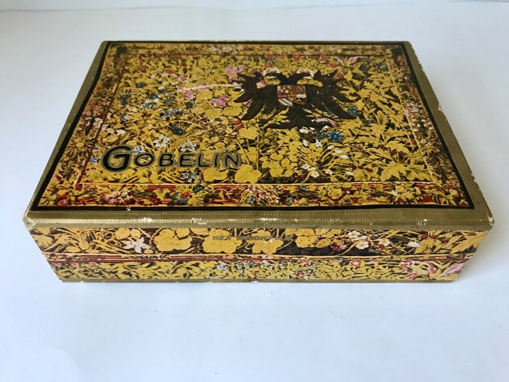 VTG Gobelin Candy Box Chocolates 2 Headed Eagle Seal Crest Empty Advertising