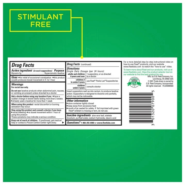 Fleet Laxative Glycerin Suppositories Adult Suppositories, 100 Count