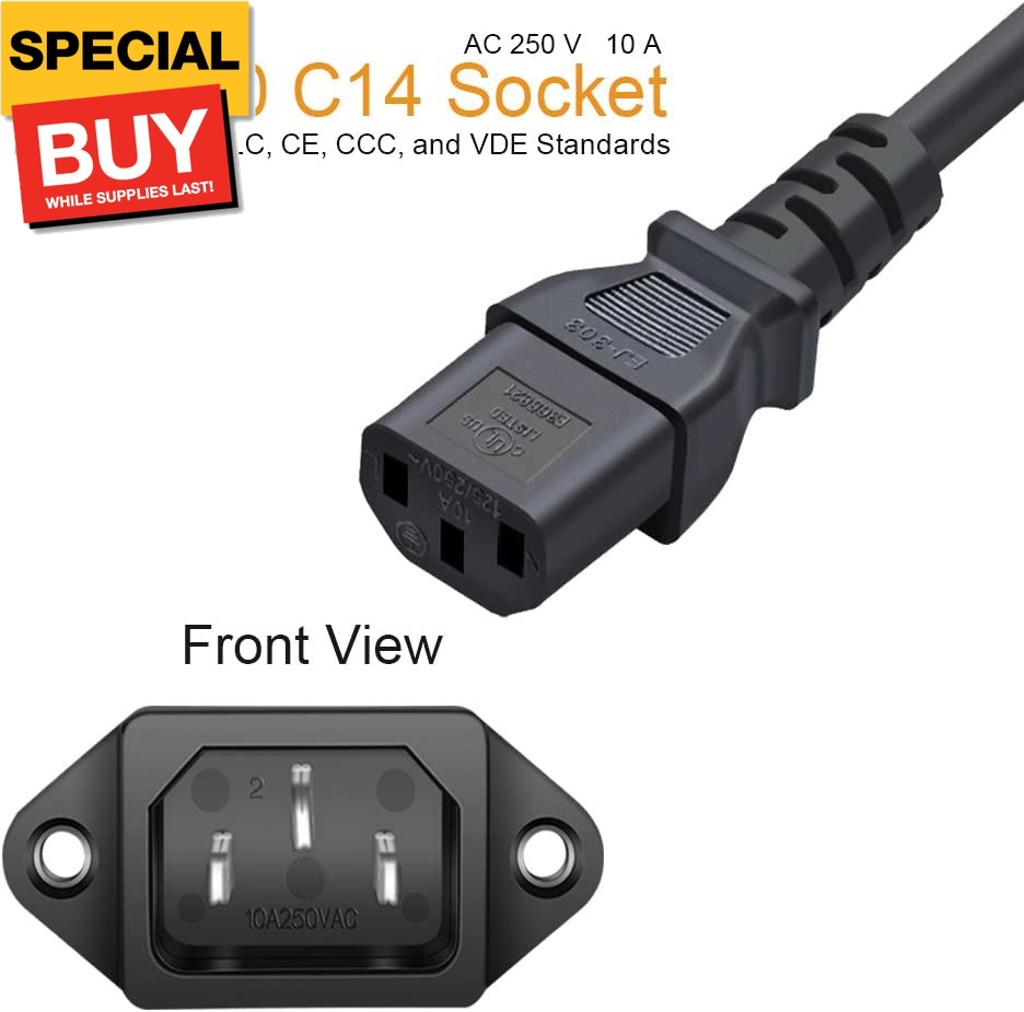 10 Pack AC 250V 10A IEC 320 C14 Panel Mount Plug Adapter Power Connector Socket