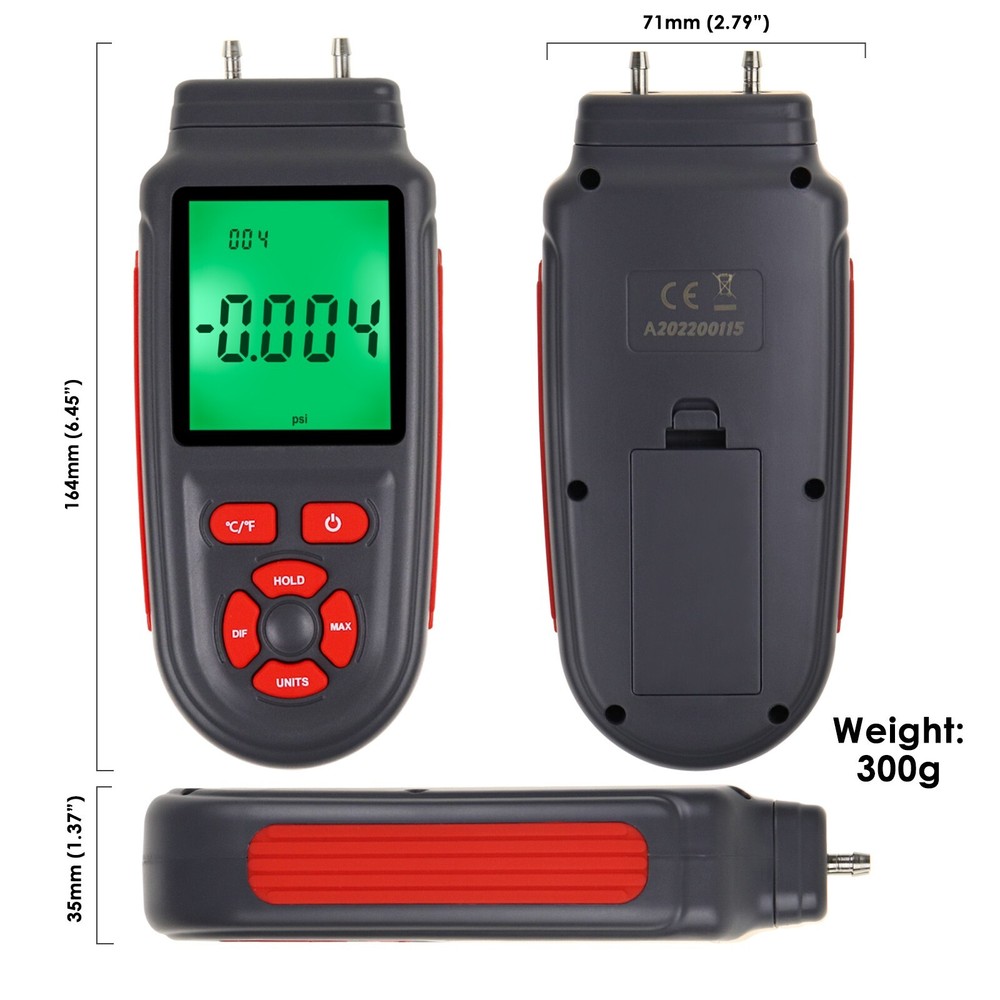 Dual Differential Gas Pressure Tester Manometer with Data Storage Function