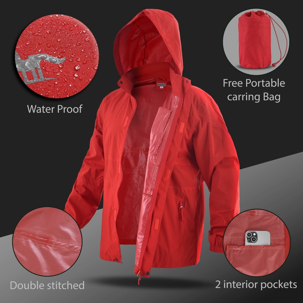 Rain Jacket Waterproof Hooded Light Weight Windbreaker